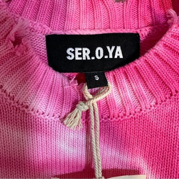 SER.O.YA Revolve Page Cropped Sweater in Pink Line Tie Dye Sz S - Picture 10 of 13